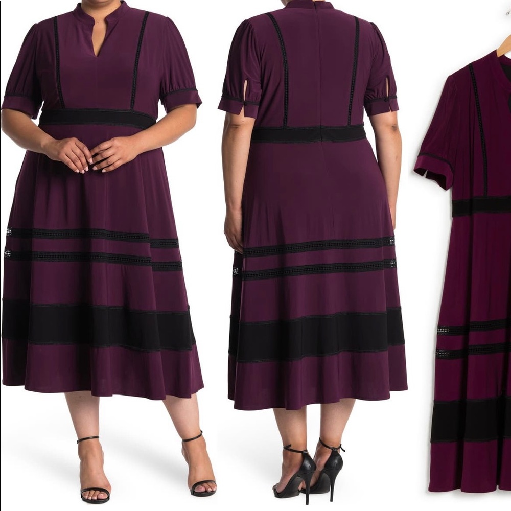Taylor Dresses lace inset vneck dress in boysenberry 18W